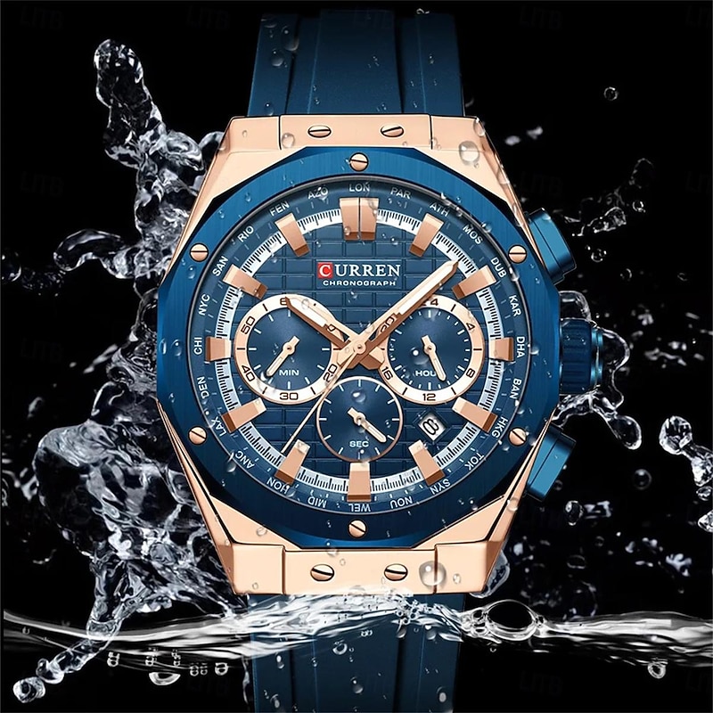 CURREN Men Quartz Watch Outdoor Fashion Casual Wristwatch Luminous Calendar Waterproof Decoration Silicone Gel Watch2