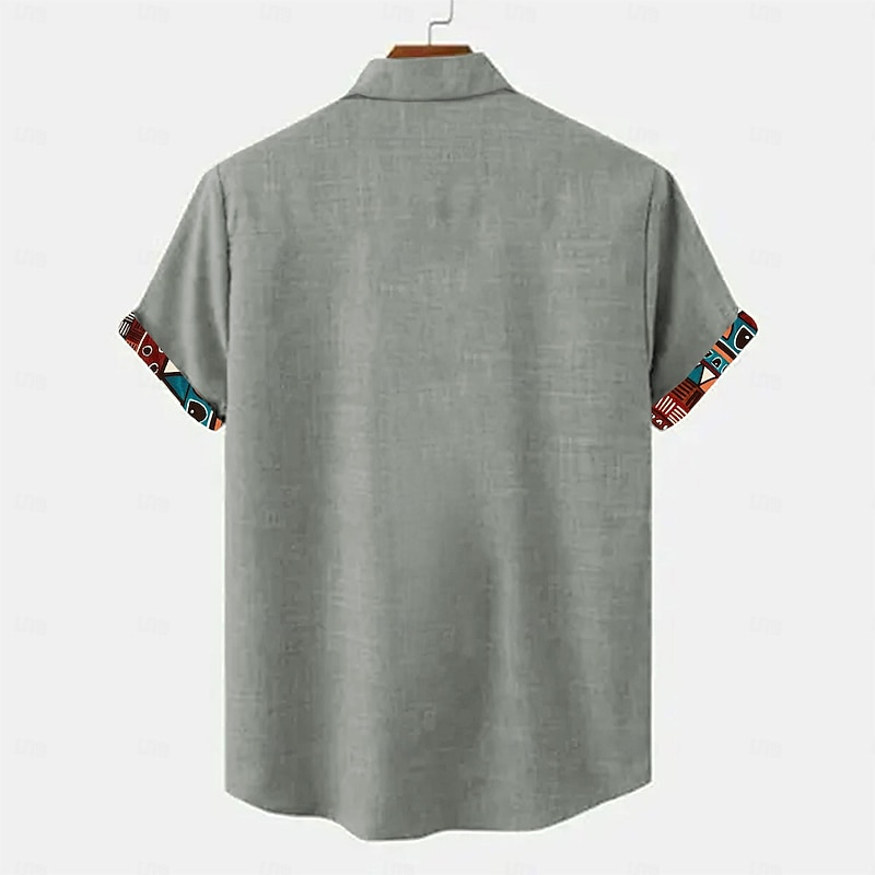 Men's Shirt Linen Shirt Summer Hawaiian Shirt Retro Shirts Vintage Shirt Ethnic Shirt Daily Light Green Blue Sky Blue Brown Short Sleeve Turndown Summer Spring Clothing Apparel2