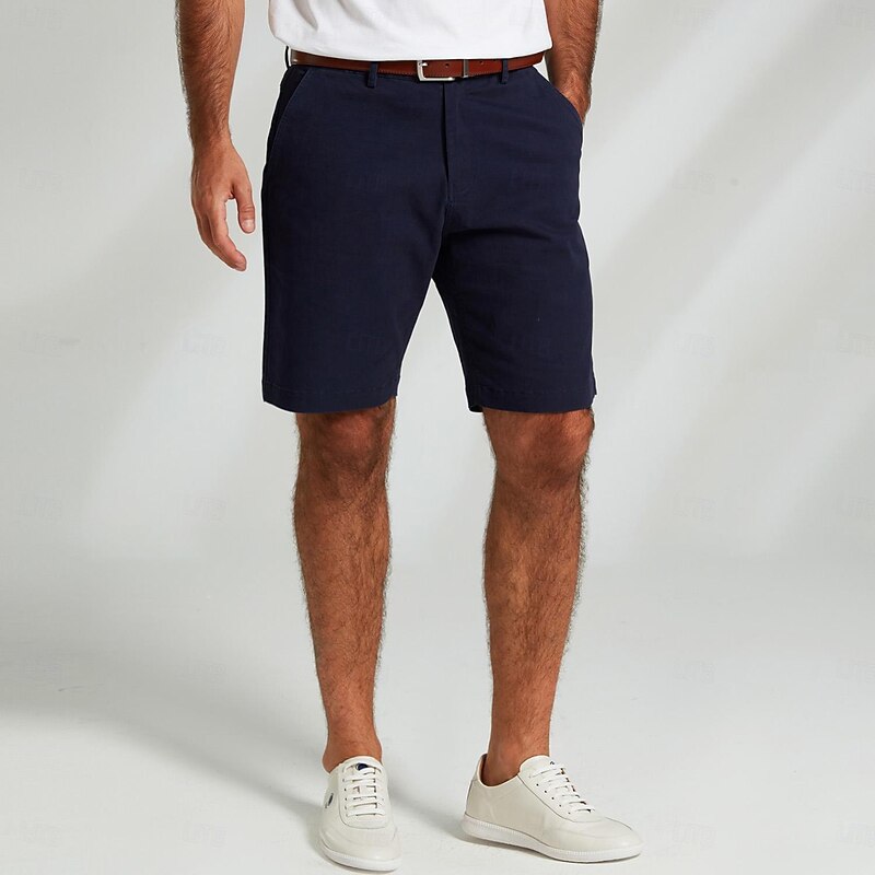 Men's Dress Shorts Zipper Pocket Solid Color Breathable Knee Length Formal Office Chic & Modern Formal White Navy Blue Micro-elastic3