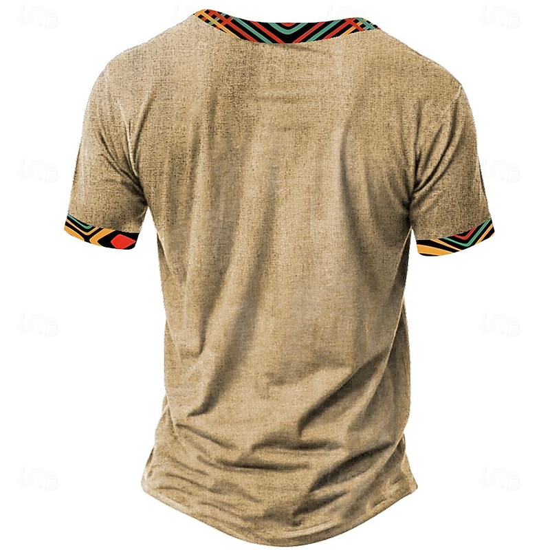 Men's Tribal Bandana Print T Shirt Henley Shirt Short Sleeve 3D Print Designer Ethnic Vacation Casual Daily Summer Spring Yellow Green Khaki Henley Henley T-Shirt2