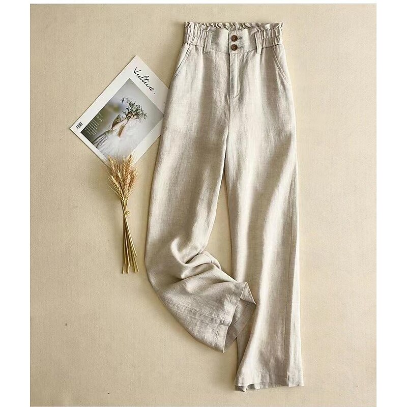 Women's Cotton Linen Pants Pants Trousers Fashion Long Plain Side Pockets Breathability Comfortable Inelastic Casual Daily Black White Beige Spring & Summer Regular Fit3