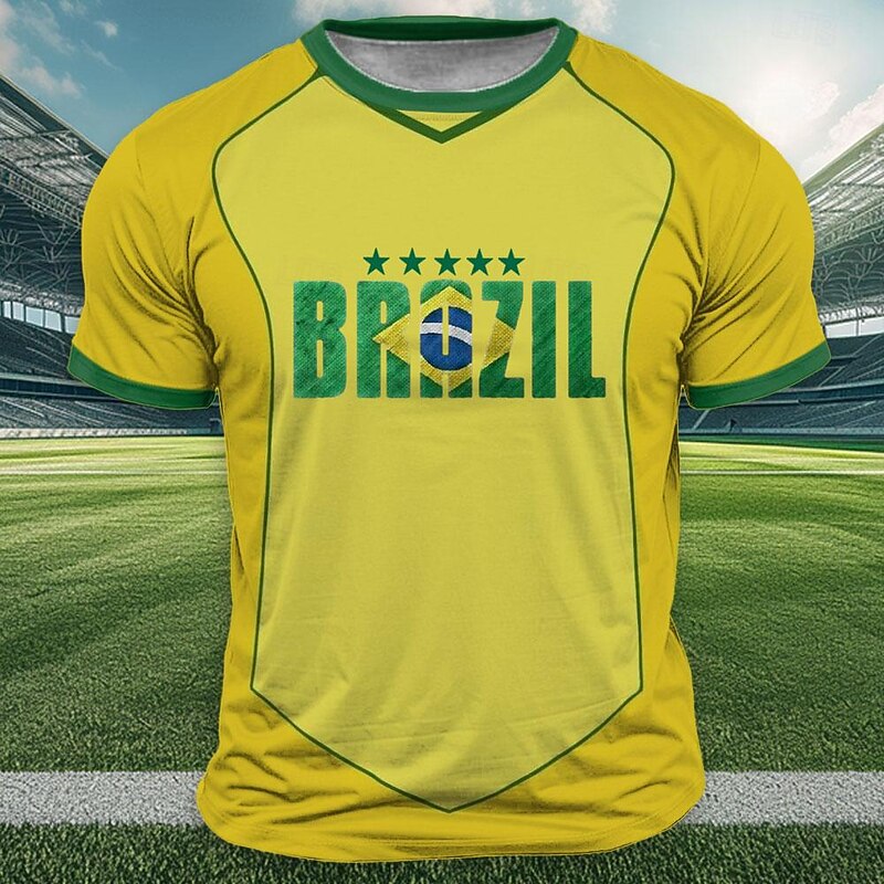 Men's Flag Brazil T Shirt Short Sleeve T shirt 3D Print Crew Neck Shirt Outdoor Athleisure Yellow Green Summer Spring Clothing Apparel S M L XL XXL XXXL4
