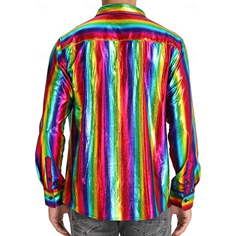 Disco 1980s Shiny Metallic Blouse / Shirt Masquerade Disco Solid Color Fancy Dress Men's Carnival Costume Masquerade Party / Evening Pride Parade Pride Month Adults' Shirt