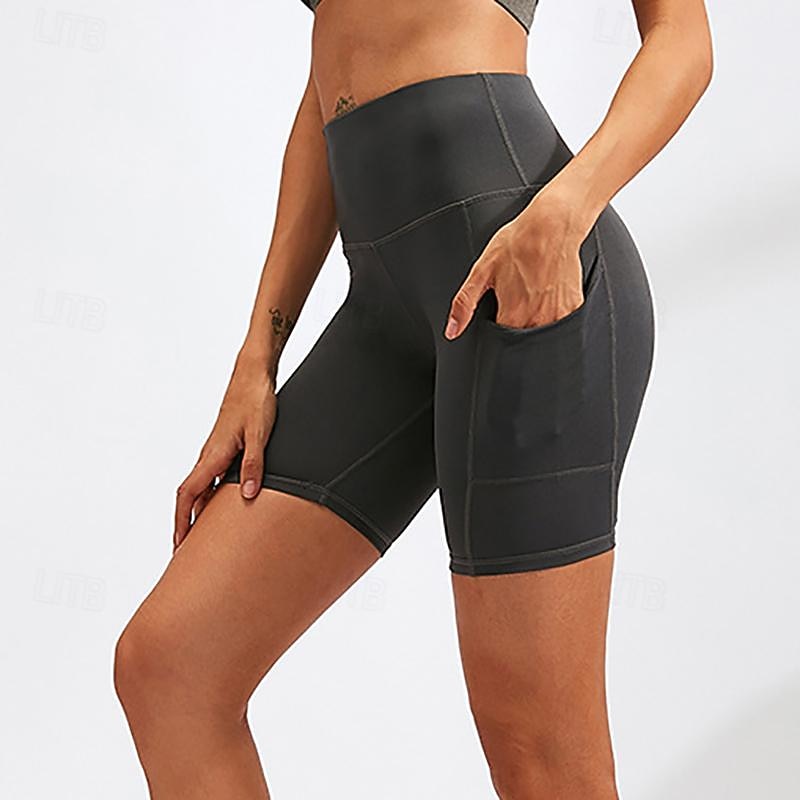 Women's Joggers Gym Shorts Yoga Pants Pocket with Phone Pocket Lightweight High Waist Pilates Gym Workout Running Shorts Solid Color Fashion Black-White Black Burgundy Fall Sports Activewear4