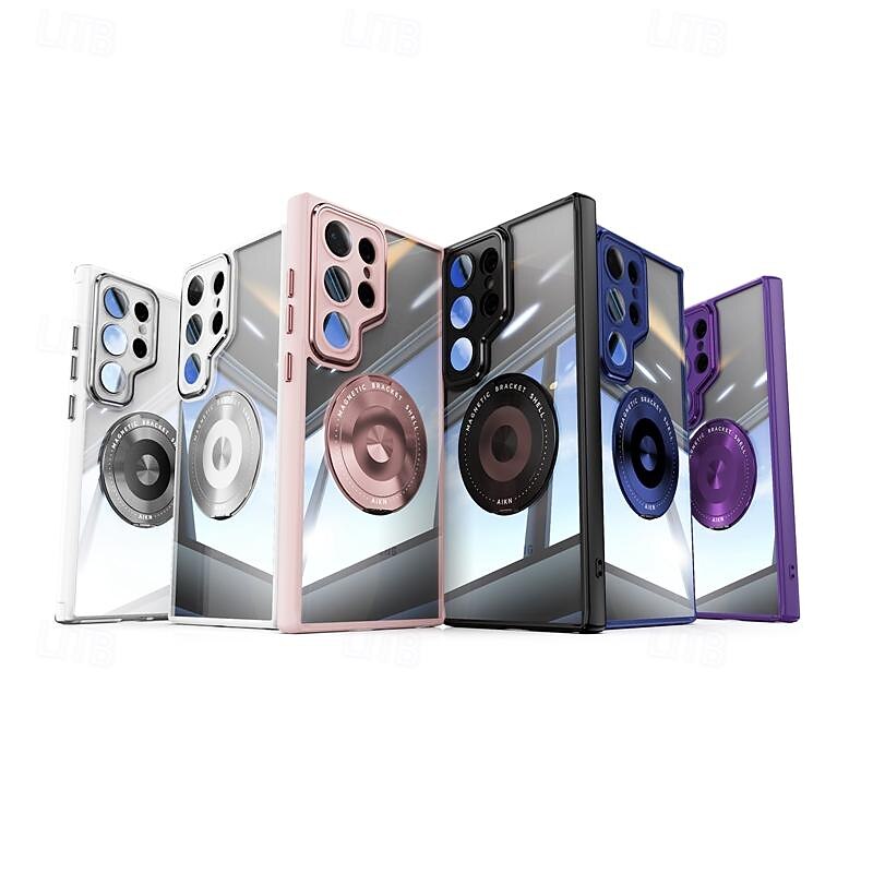 Phone Case For Samsung Galaxy S25 Ultra S24 Ultra S23 Ultra S24 FE Back Cover Magnetic Kickstand Shockproof Retro TPU