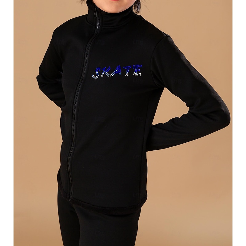Figure Skating Fleece Jacket Figure Skating Pants Figure Skating Jacket with Pants Women's Girls' Ice Skating Jacket Tights Outfits Black Dusty Rose Light Purple Patchwork Thumbhole Spandex Stretchy4