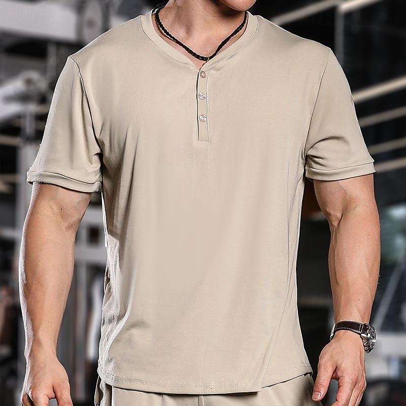 Men's Button T Shirt T Shirt Henley Shirt Tee Short Sleeve Henley Spring & Summer Plain Fashion Designer Basic Vacation Street Going out Apricot Black Green Top Tee for Men