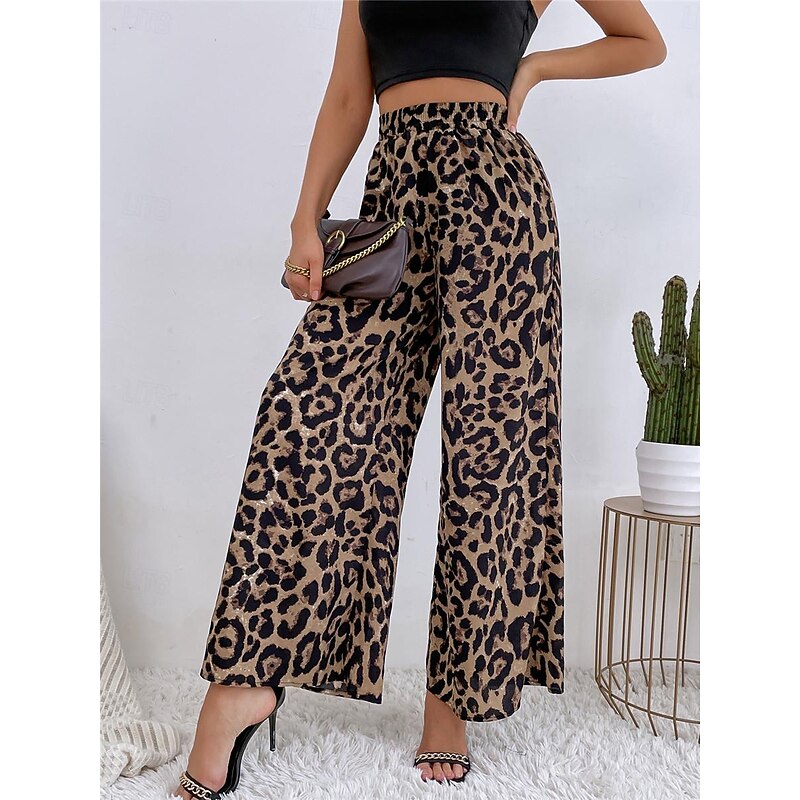 Women's Wide Leg Pants Trousers Streetwear Casual Long High Waist Floral Leopard Pocket Printing Elastic Drawstring Design Breathability Soft Micro-elastic Vacation Street Daily Wear Leopard Blue4