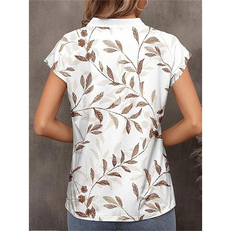 Women's T Shirt Floral Fashion Modern Short Sleeve V Neck Regular Tops Daily Print Black White Summer3