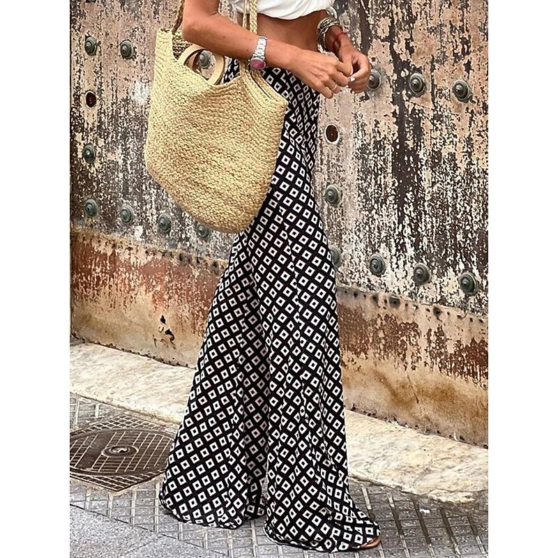 Women's Bell Bottom Streetwear Casual Long High Waist Geometric Pocket Printing High Cut Breathability Soft Micro-elastic Vacation Street Daily Wear Black Summer Spring Regular Fit2