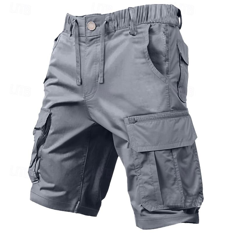 Men's Cargo Shorts Shorts Drawstring Elastic Waist Multi Pocket Plain Comfort Knee Length Outdoor Daily Going out Fashion Streetwear Black Green Micro-elastic