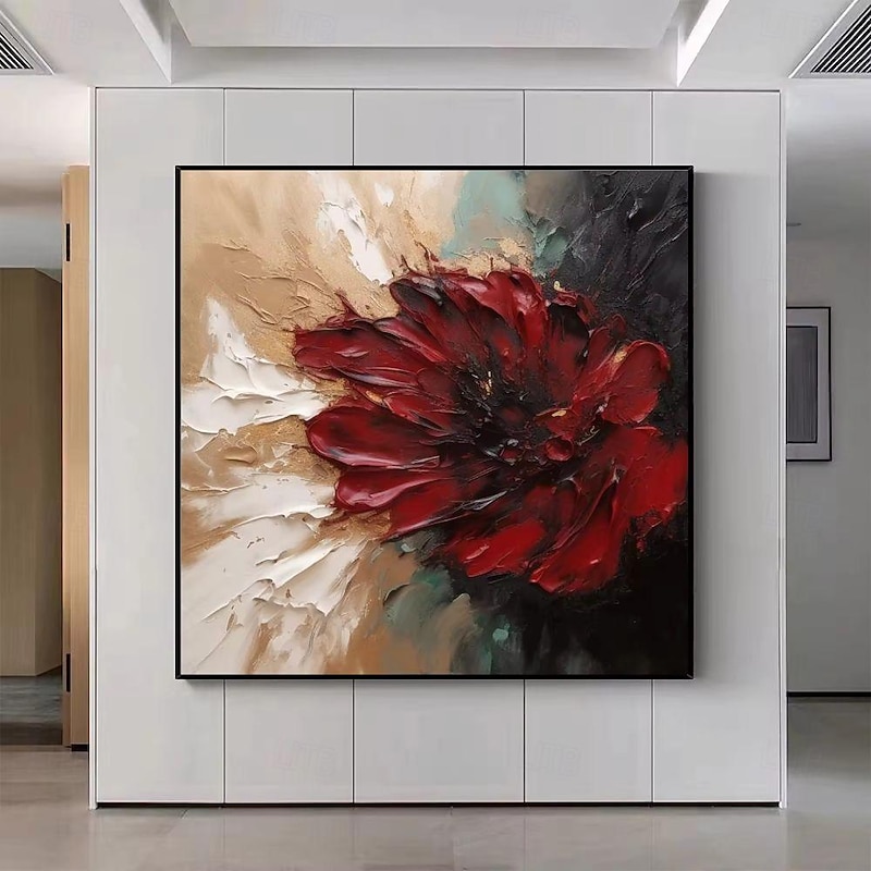 Handmade Oil Painting Canvas Wall Art Decoration Modern Abstract Thick Oil Flowers Big Red Flowers for Home Decor Rolled Frameless Unstretched Painting2