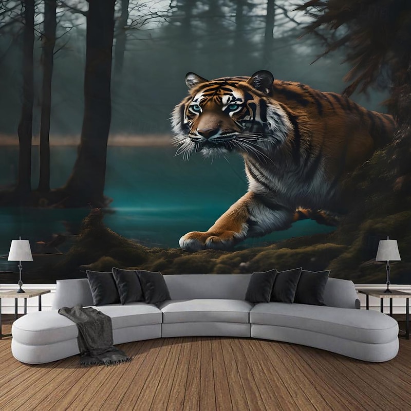 Tiger Forest Hanging Tapestry Wall Art Large Tapestry Mural Decor Photograph Backdrop Blanket Curtain Home Bedroom Living Room Decoration2