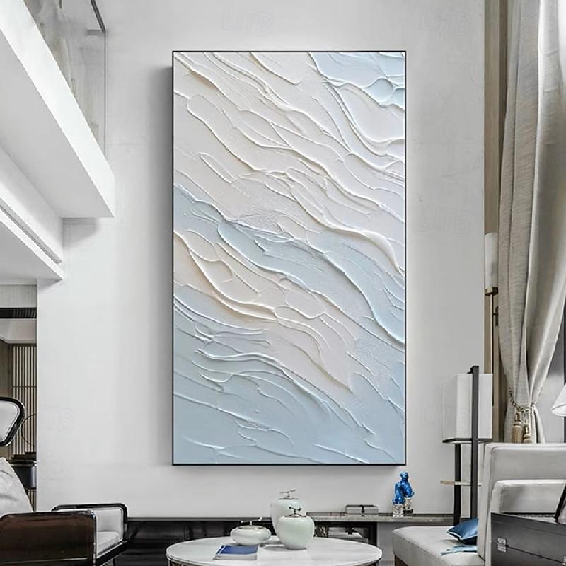 Hand painted Blue Textured Minimalist oil painting handmade Wall Art Blue 3D Minimalist Painting on Canvas Large Beige Art oil painting seascape painting wave beach texture pattle knife oil painting