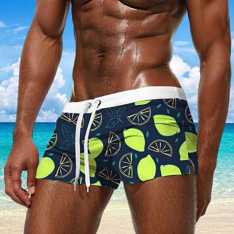 Men's Fruit Lemon Swim Trunks Swim Shorts Board Shorts Mid Waist Fashion Designer Holiday Beach Swimming Pool Drawstring Pocket Elastic Waist Designer Clothing Apparel