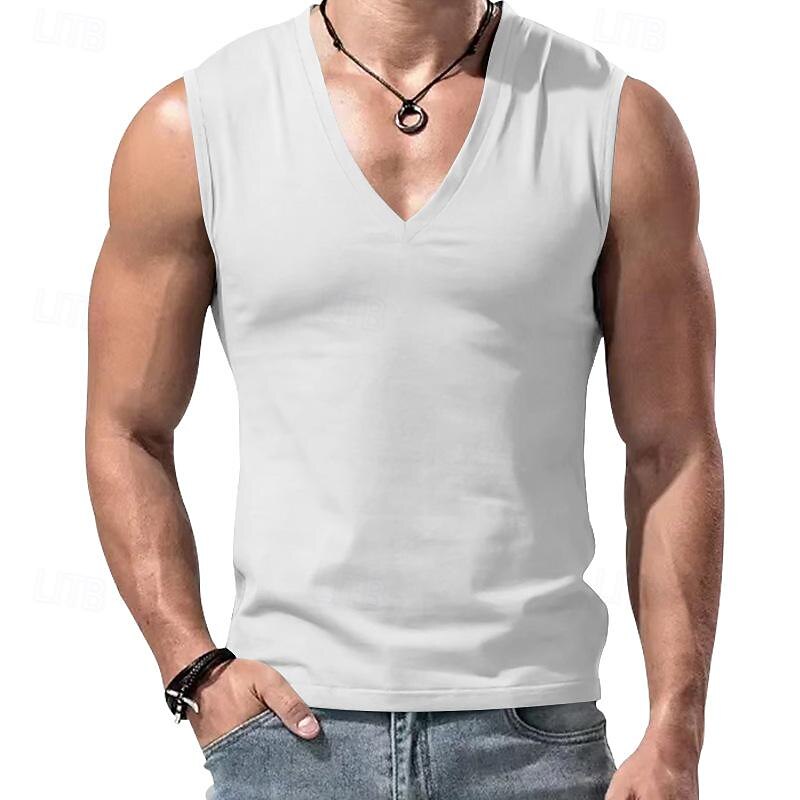 Men's Workout Tank Top Running Tank Top Gym Tank Top Sleeveless Vest / Gilet Casual Athleisure V Neck Solid Colored Quick Dry Soft Breathable Gym Workout Walking Jogging Sportswear Activewear Black
