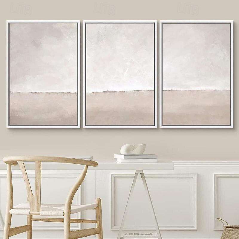 Morandi style oil painting handmade  Wall Art Beige Grey oil painting handmade Abstract Landscape Morandi color Painting  Modern Art Minimalist Neutral Home Decor Framed Canvas3