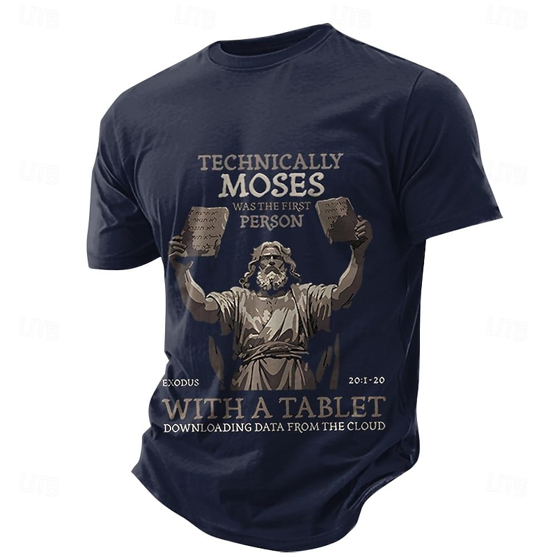 Men's Funny Graphic T-Shirt | Moses First Tablet Cloud Data Download Tech Pun Short Sleeve Tee3