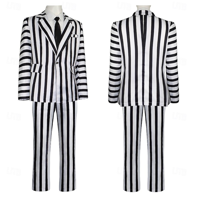 Beetlejuice Beetlejuice Outfits Suits & Blazers Fancy Dress Cosplay Costume Party Movie Cosplay for Men's Adults Halloween Carnival Performance Masquerade