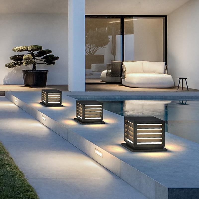 LED Outdoor Wall Lights Warm White 25cm Single Head Light Luxury Square Lawn Path Waterproof Post Light E26/E27 Metal Villa Garden 110-240V