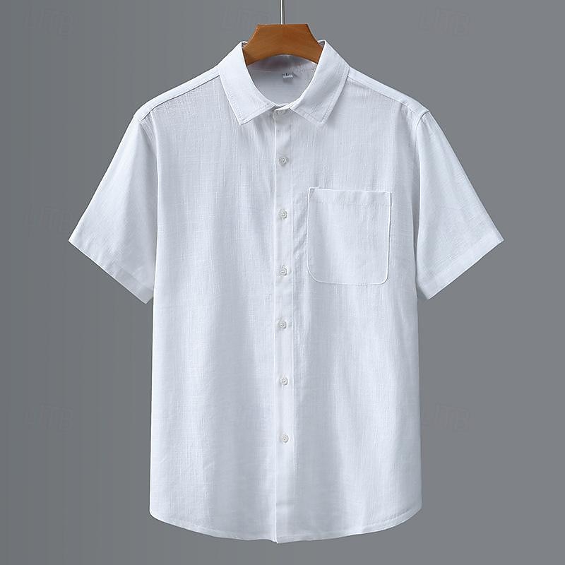 Men's Shirt Linen Shirt Casual Shirt Button Up Shirt Cotton Shirt Plain Vacation Street White Light Grey Dark Gray Beige Short Sleeve Turndown Summer Clothing Apparel Button-Down3