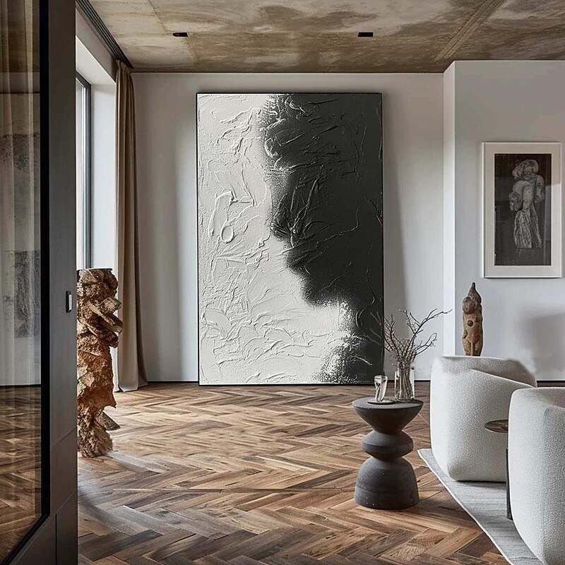 Large handmade Abstract texture oil painting hand painted Wall Art  Texture oil painting Wall Art Black and White Abstract Lady Painting Modern  Wall Art black white painting  Wall Art3