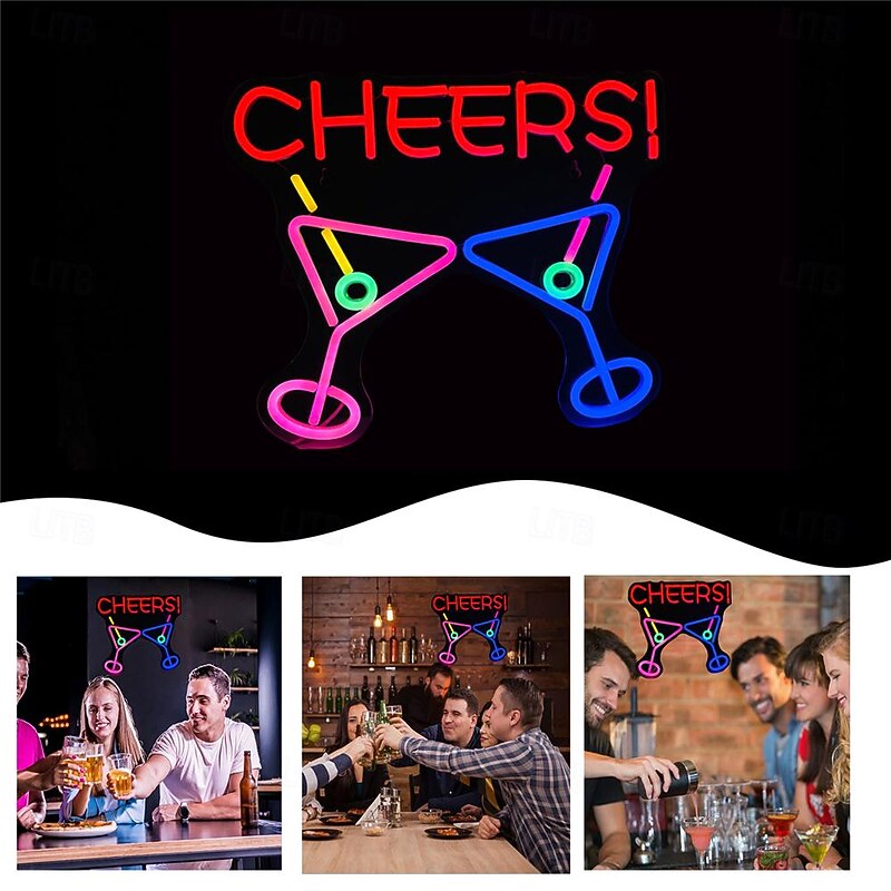 Oktoberfest Cheers USB Cocktails Neon LED Sign Light, Beer Bar Club Acrylic Neon Lights Sign for Hotel Pub Cafe Birthday Party Teen Room Wall Decorative Lamp 1PC