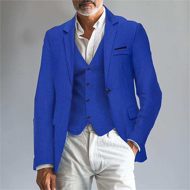 Men's Blazer Business Cocktail Party Wedding Party Fashion Casual Spring &  Fall Polyester Solid Color Pocket Buttons Comfortable Single Breasted Blazer Black White Burgundy Royal Blue2