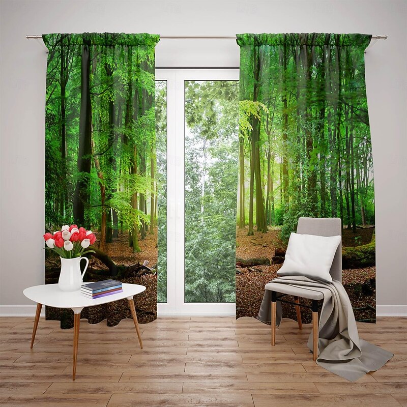 2 Panels Forest Bamboo Curtain Drapes Blackout Curtain For Living Room Bedroom Kitchen Window Treatments Thermal Insulated Room Darkening3