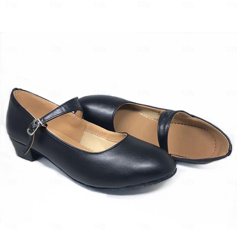 Women's Black Faux Leather Mary Jane Dance Shoes with Low Block Heel and Adjustable Strap - Comfortable Footwear for Ballet, Latin, and Ballroom Dancing2