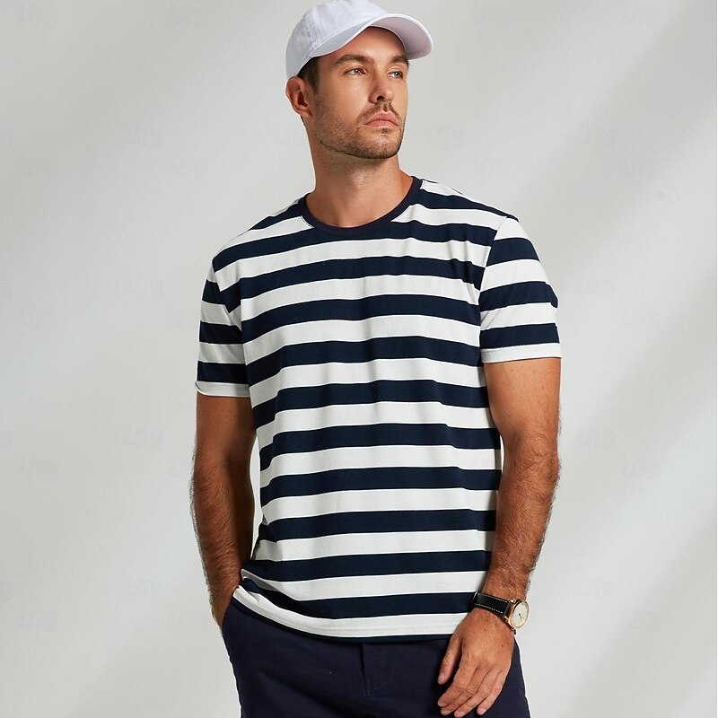 Men's 100% Cotton Graphic Tee Fashion Outdoor Casual  T shirt Tee Top Street Casual Daily T shirt Navy Blue Short Sleeve Crew Neck Shirt Spring & Summer Clothing Apparel - Main Image