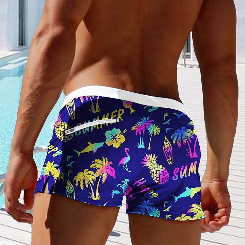 Men's Pineapple Coconut Tree Fish Swim Trunks Swim Shorts Board Shorts Mid Waist Fashion Designer Surfing Holiday Beach Drawstring Pocket Elastic Waist Designer Clothing Apparel2