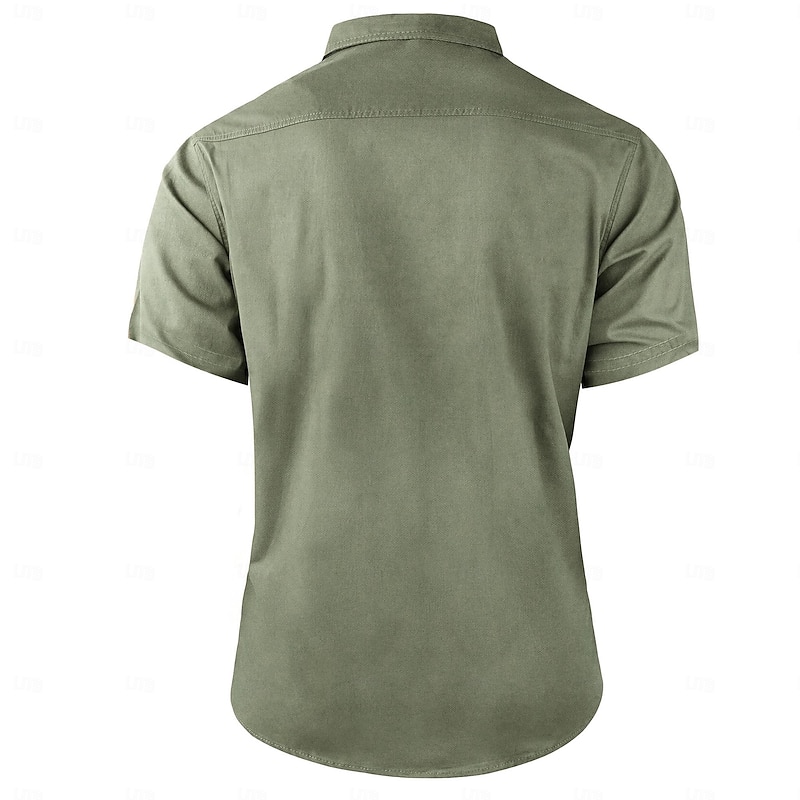 Men's Letter Printed Work Shirt Western Shirt Cargo Shirt Short Sleeve Casual Tactical Sports & Outdoor Going out Summer Spring Turndown Print Army Green Khaki Dark Blue2