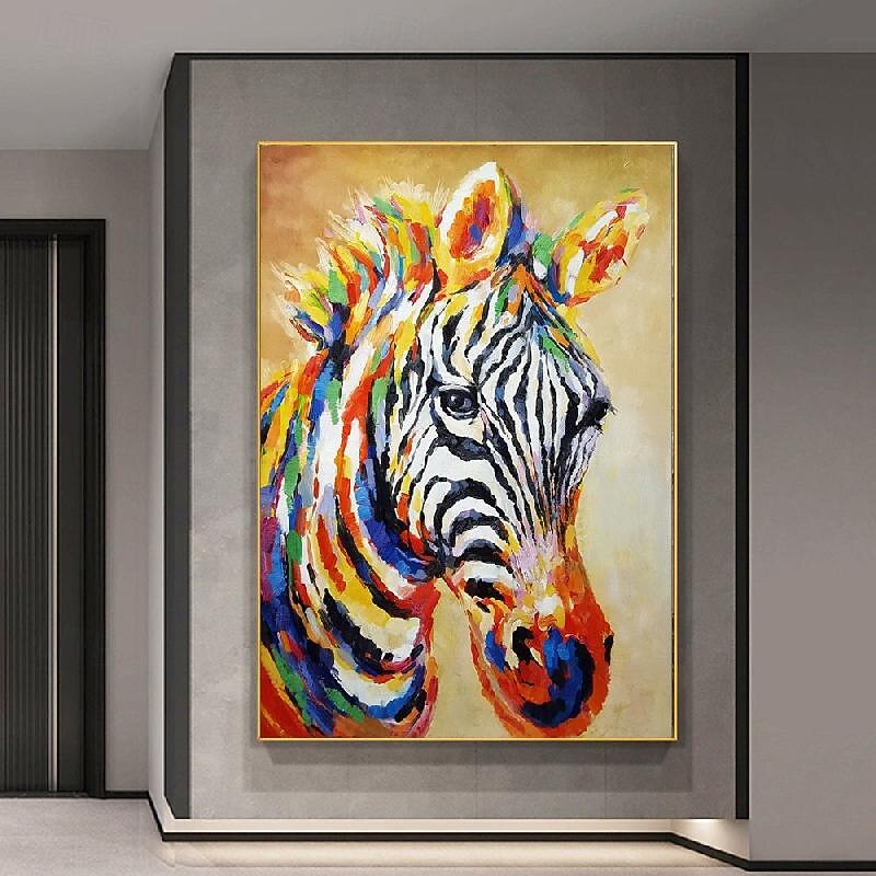 Abstract Colorful Zebra Oil Painting on Canvas Large handmade Zebra oil painting Wall Art Modern Hand-painted Animal painting Home Decor for Living room art Home GIfts4