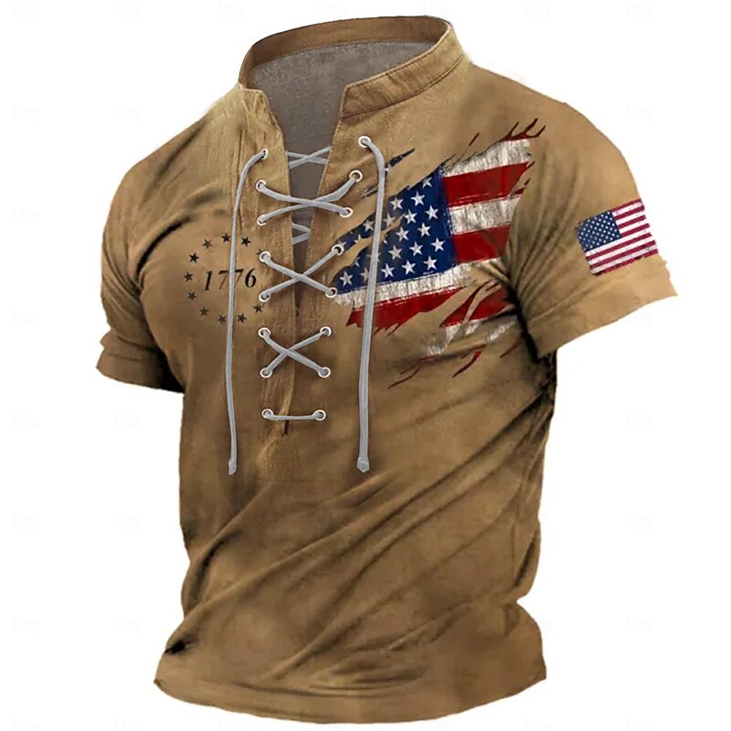 Veterans Day Men's Patriot Patriotic Veteran American US Flag 1776 Patriotism T shirt Tee Short Sleeve T shirt 3D Print Lace Up Neck Shirt Casual Sports Outdoor Casual Daily Blue Brown Green Spring
