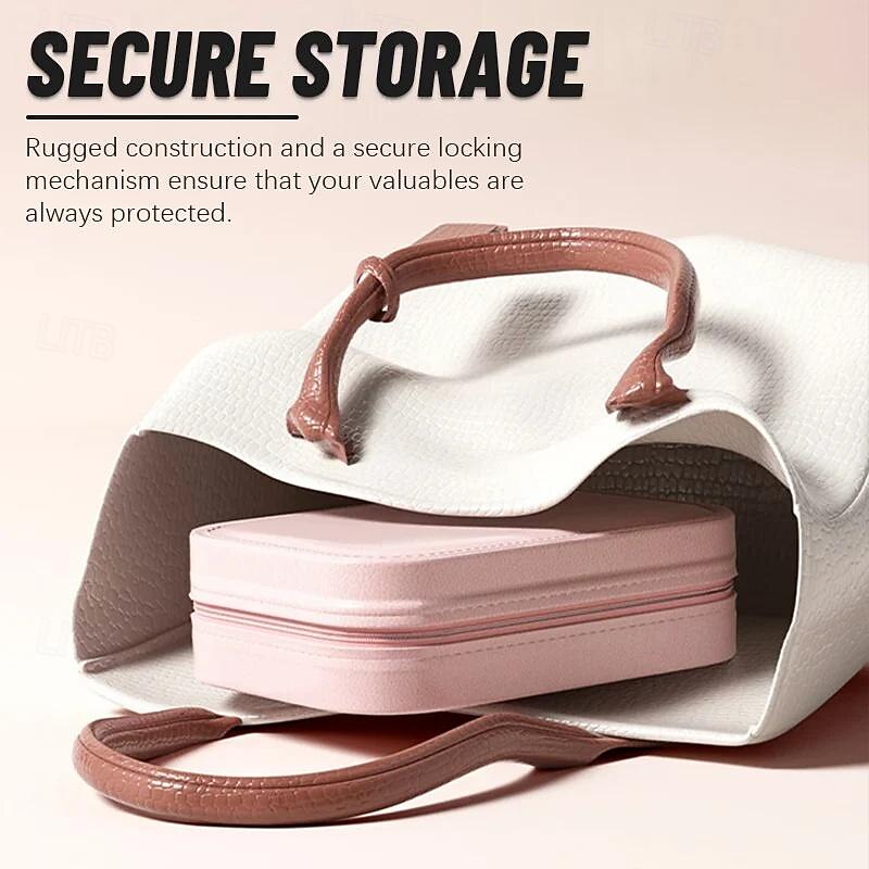 LED Lighted Makeup Mirror with Adjustable Brightness, Portable Vanity Mirror with Built-in Organizer, Travel Cosmetic Case with Jewelry Storage, USB Rechargeable3