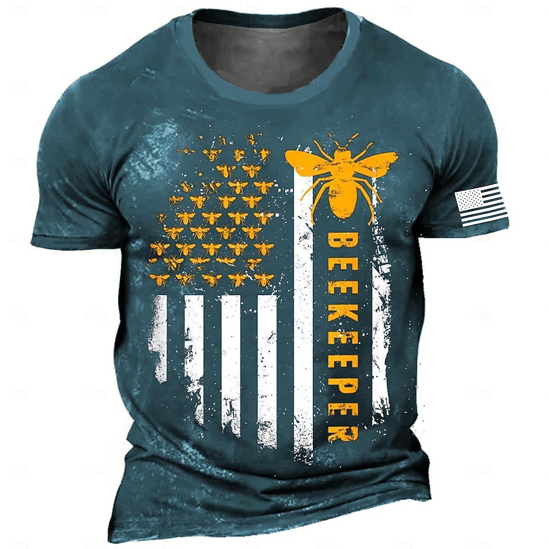 Veterans Day Men's Patriot Patriotic Veteran Bee American US Flag Slogan T shirt Short Sleeve T shirt 3D Print Crew Neck Shirt Retro Vintage Casual Street Style Sports Outdoor Holiday Going out