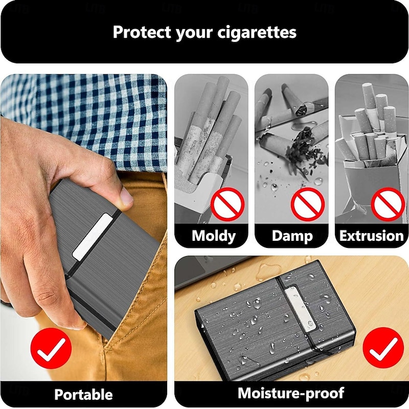 Aluminum Alloy Cigarette Case, 20-Capacity, Moisture and Crush Resistant, Unique Men's Gift, Metal Aluminum Alloy Construction Stylish Creative3