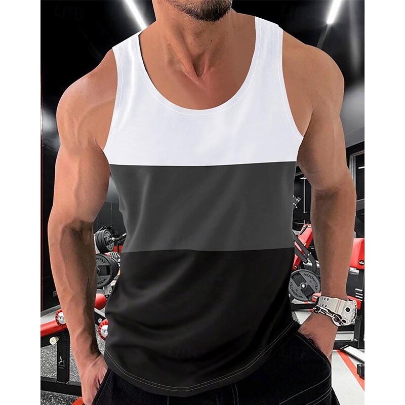 Men's Tank Top Vest Top Undershirt Sleeveless Shirt Sleeveless Crew Neck Spring & Summer Color Block Fashion Designer Basic Patchwork Vacation Street Going out White Red Orange Top Tee for Men4