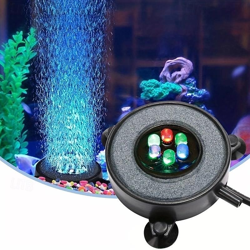 1pc LED Aquarium Air Bubble Light Fish Tank Air Curtain Bubble Stone Disk with 6 Color Changing LEDs US/EU/AU/UK Plug