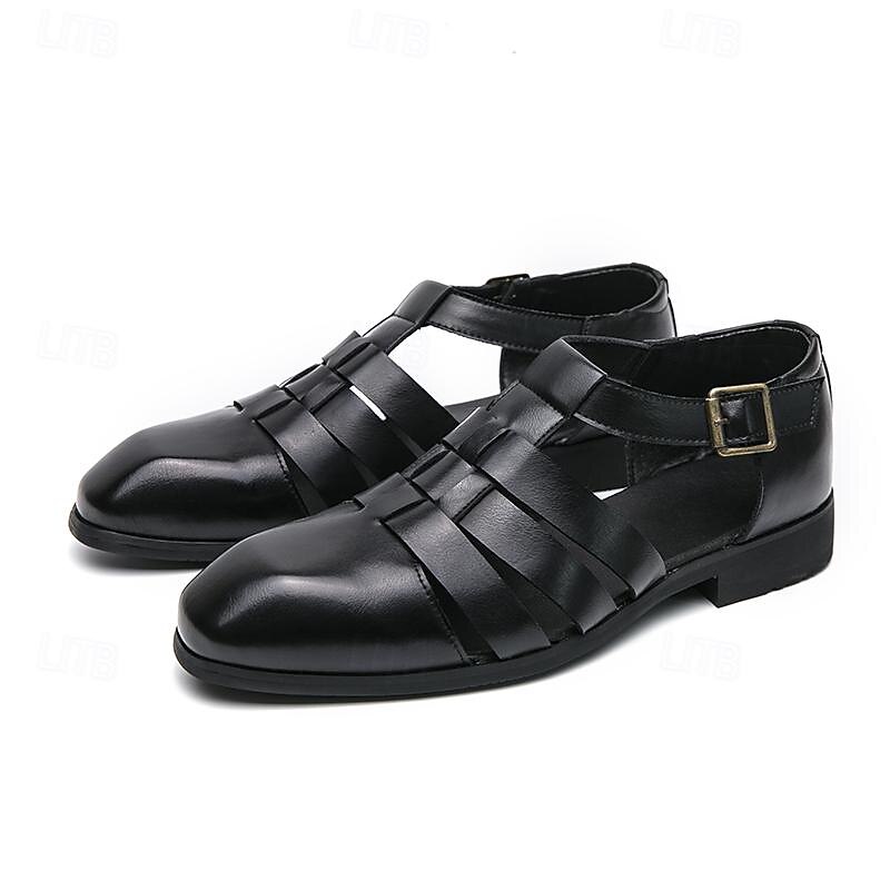 Men's Leather Sandals Retro Fishermen Sandals Black Summer Sandals Walking Business Casual Office & Career Comfortable Buckle White Spring Fall2