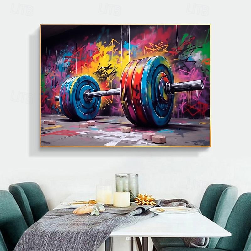 Hand Painted Gym Canvas Wall Art Barbell Graffiti Weightlifting Decor Sport Motivational  Fitness Wall Art Home Decor Large No Frame