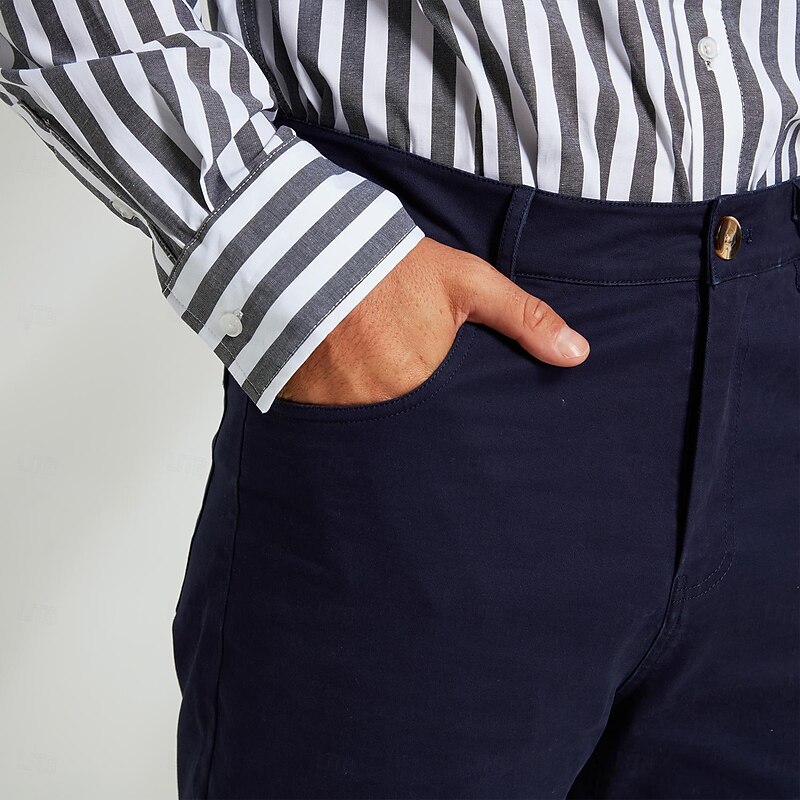 Men's Dress Pants Zipper Pocket Solid Color Breathable Full Length Formal Office Work Chic & Modern Formal Navy Blue Khaki Micro-elastic4