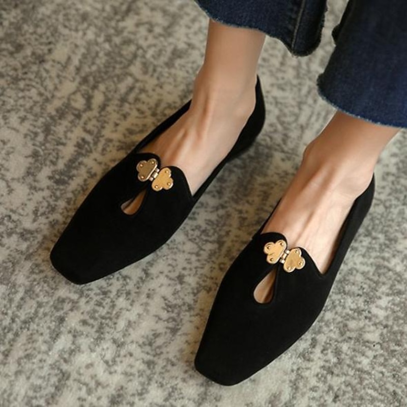 Women's Fuchsia Suede Ballet Flats – Elegant Vintage Style Loafers with Floral Buckle for Office, Tea Party & Daily Wear4