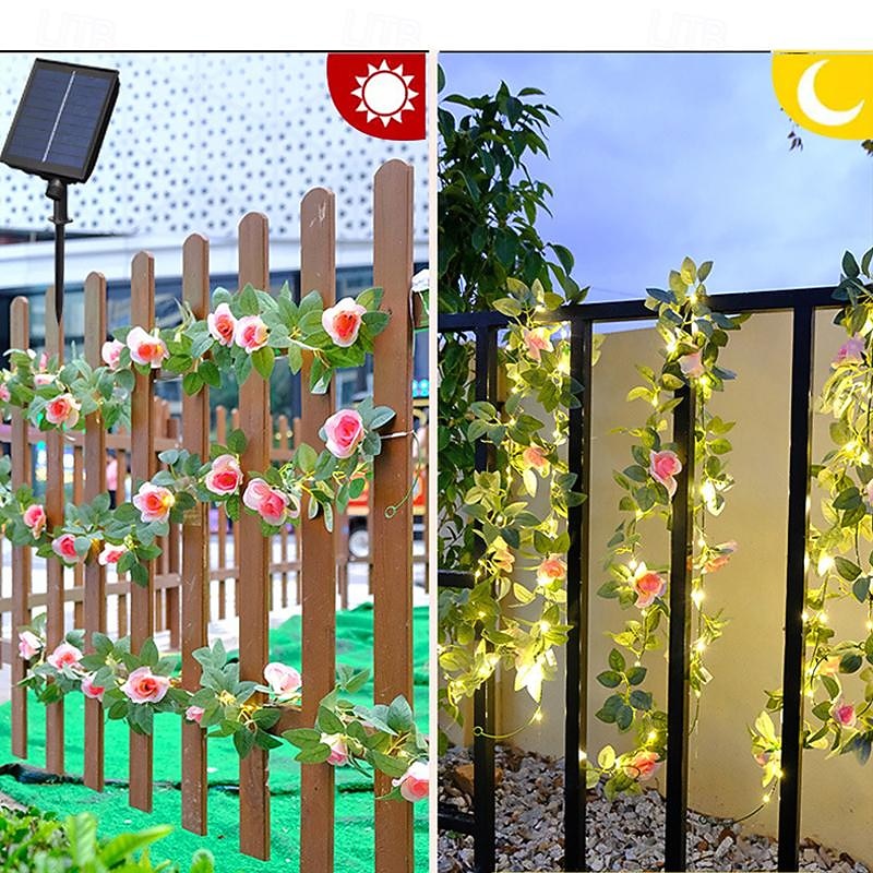 Solar Rose Fairy String Lights, 2M 20LED Outdoor Waterproof Garden Valentines Flower Vine Lights for Valentine's Day Wedding, Anniversary, Patio and Balcony4