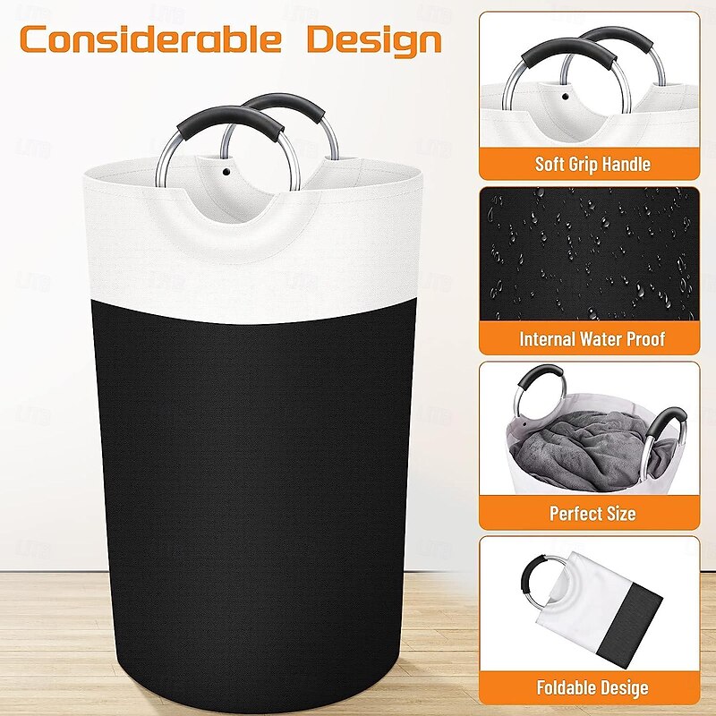 Laundry Basket, Laundry Hamper, Collapsible Laundry Baskets, Dirty Clothes Hamper, Waterproof with Foam Protected Aluminum Handles for College Dorm, Family 90L2