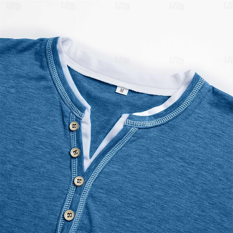 Men's T Shirt Henley Shirt Tee Top Short Sleeves Plain Fashion Designer Basic Fake two piece Henley Vacation Street Going out Summer Light Blue Black Green Henley T-Shirt4