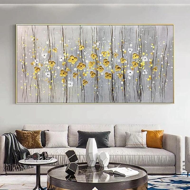 Yellow Black Flower Oil Painting on Canvas Large flower oil painting handmade Wall Art Abstract Texture painting Wall Art Custom Painting Modern artwork oil painting for Living Room Home Decor Gift3