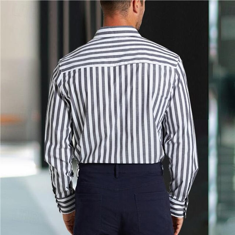 Men's 100% Cotton Dress Shirt Black Long Sleeve Striped Turndown Formal Office / Career Button Clothing Apparel Daily Business2