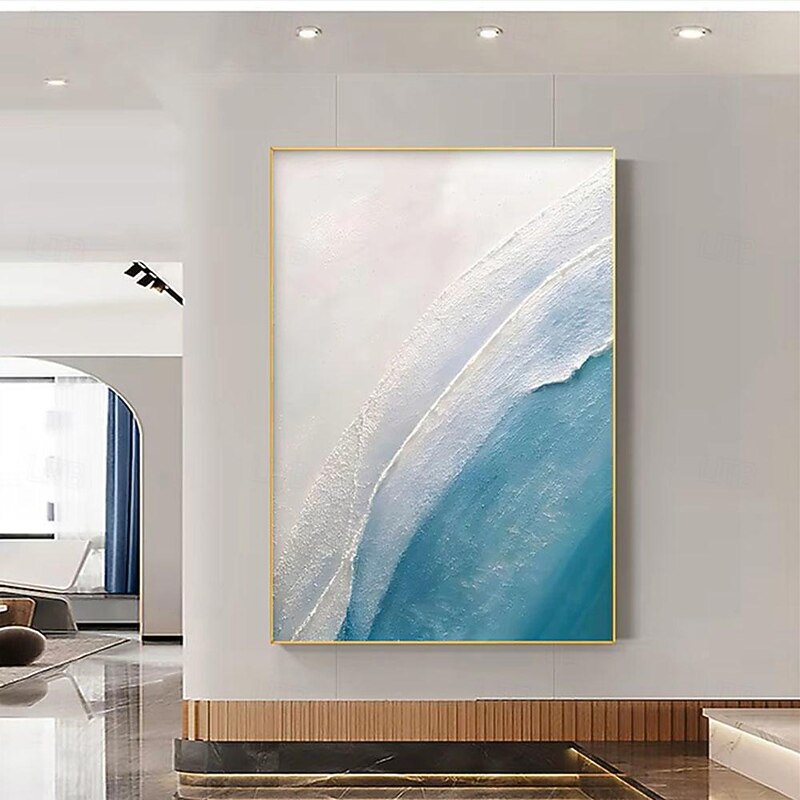Hand painted Blue Textured Minimalist oil painting handmade Wall Art Sky And Ocean Painting Sky And Ocean oil Painting handmade wave and beach oil painting2